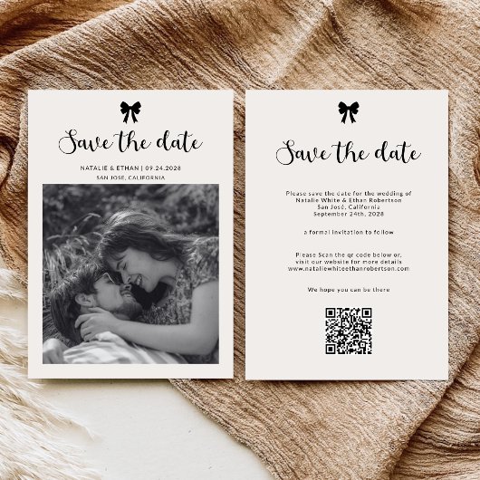 Save The Date Code QR de mariage à la calligraphie avec nœud coq