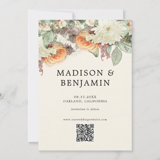 Save The Date Code QR de mariage à la rose d'eucalyptus florale  (Devant)