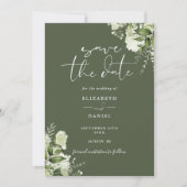 Save The Date Code QR de mariage à la verdure florale verte oliv (Devant)