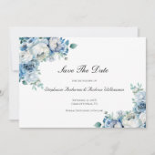 Save The Date Code QR de mariage à l'aquarelle florale bleu pous (Devant)