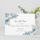 Save The Date Code QR de mariage à l'aquarelle florale bleu pous (Debout devant)