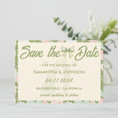 Save The Date Code QR de mariage à nœud gingham vert Wildflower (Debout devant)
