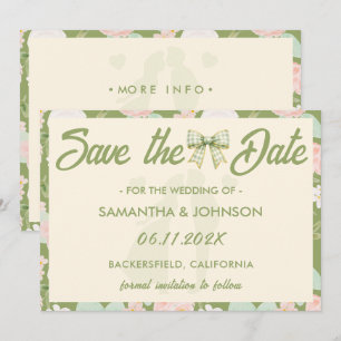 Save The Date Code QR de mariage à nœud gingham vert Wildflower
