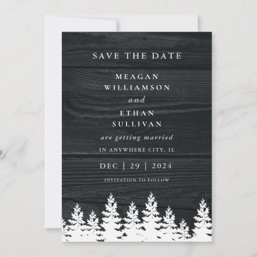 Save The Date Code QR de mariage automne hiver en bois rustique (Devant)