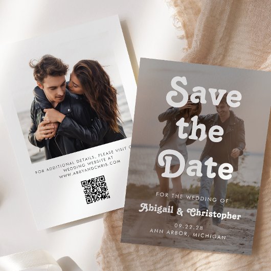 Save The Date Code QR de mariage avec superposition de texte bla