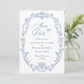 Save The Date Code QR de mariage bleu poussiéreux floral orné vi (Debout devant)
