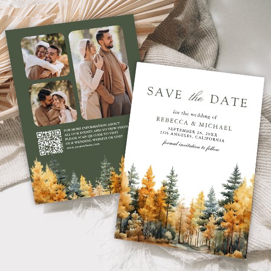 Save The Date Code QR de mariage de forêt automnale rustique