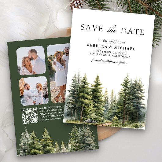 Save The Date Code QR de mariage de forêt de pins