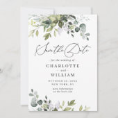 Save The Date Code QR de mariage élégant à l'aquarelle eucalyptu (Devant)