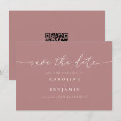 Save The Date Code QR de mariage en écriture cursive Rose Poussi (Devant / Derrière)