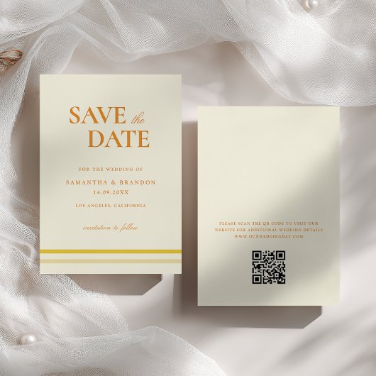 Save The Date Code QR de mariage minimal moderne doux jaune beur