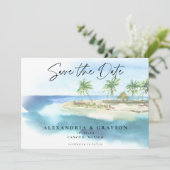 Save The Date Code QR de mariage moderne sur la plage de l'océan (Debout devant)