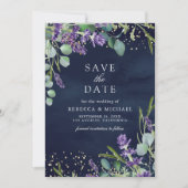 Save The Date Code QR de mariage Navy Lavande Eucalyptus Photo (Devant)