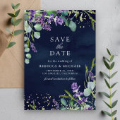 Save The Date Code QR de mariage Navy Lavande Eucalyptus Photo