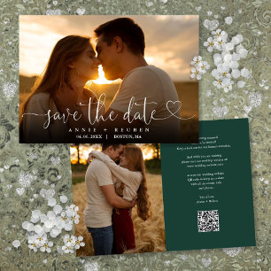 Save The Date Code QR de mariage photo de cœur vert émeraude