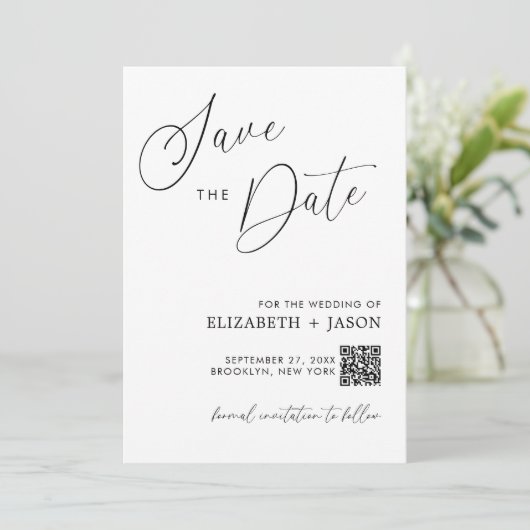 Save The Date Code QR de mariage photo d'écriture simple (Debout devant)