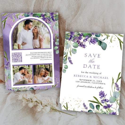 Save The Date Code QR de mariage photo Eucalyptus Lavande
