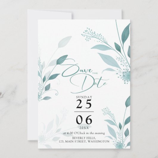 Save The Date Code QR de mariage photo Eucalyptus sarcelle Bleu  (Devant)