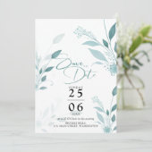 Save The Date Code QR de mariage photo Eucalyptus sarcelle Bleu  (Debout devant)