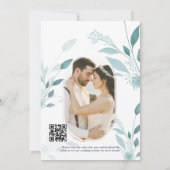 Save The Date Code QR de mariage photo Eucalyptus sarcelle Bleu  (Dos)