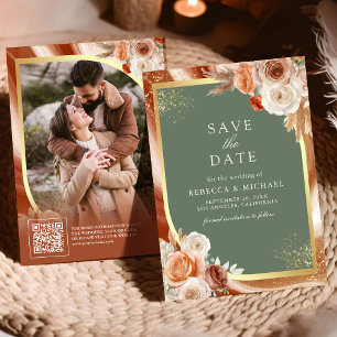 Save The Date Code QR de mariage photo floral en terre cuite ver