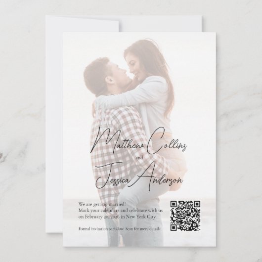 Save The Date Code QR de mariage photo Simple 2 écriture moderne (Dos)