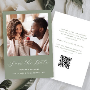 Save The Date Code QR de Minimal One Photo Script Vert Sauge