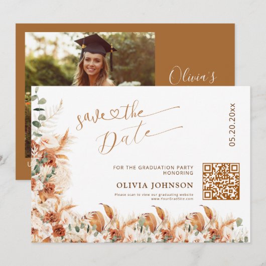Save The Date Code QR de mise à jour du diplôme | Boho Pampass (Devant / Derrière)