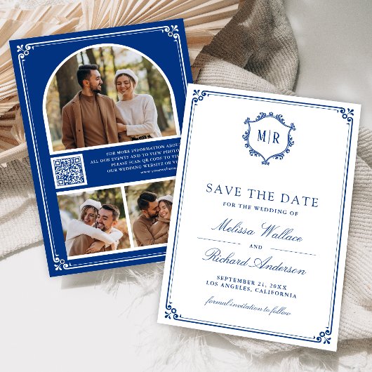 Save The Date Code QR de monogramme Photo Collage Mariage Royal 
