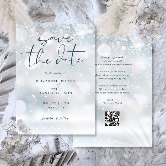 Save The Date Code QR de paysage hivernal de mariage de neige