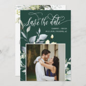 Save The Date Code QR de photo de mariage aux feuilles vert émer (Devant / Derrière)