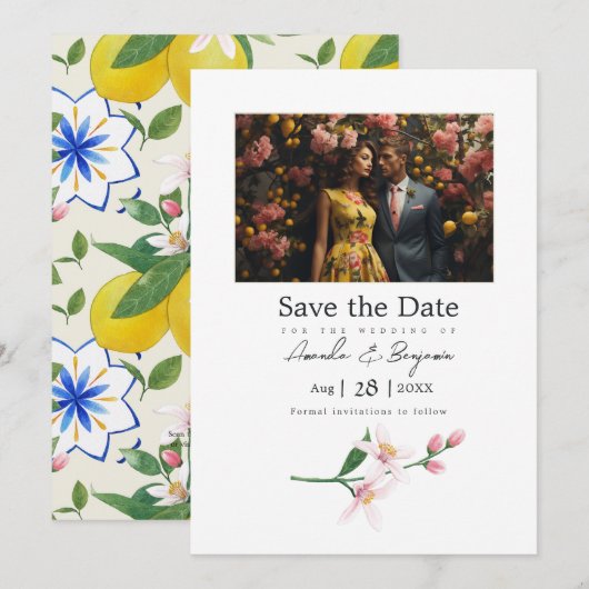 Save The Date Code QR de photo de mariage botanique au citron it (Devant / Derrière)
