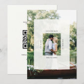 Save The Date Code QR de photo de mariage de timbre-poste modern (Devant / Derrière)