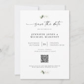 Save The Date Code QR de photo de mariage élégant à l'écriture E (Devant)