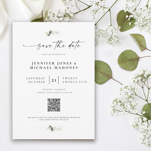 Save The Date Code QR de photo de mariage élégant à l'écriture E