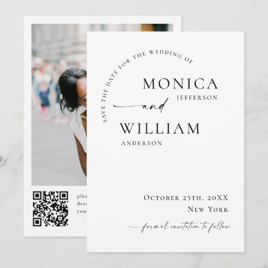 Save The Date Code QR de photo de mariage élégant simple et mini (Devant / Derrière)