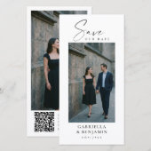 Save The Date Code QR de photo élégant Script Mariage Grand Blan (Devant / Derrière)