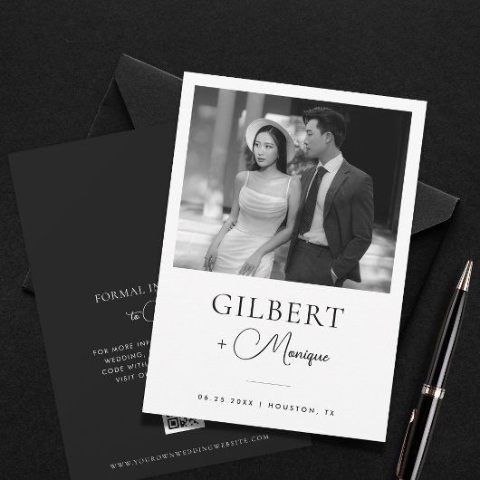 Save The Date Code QR de photo en noir et blanc de mariage avec 
