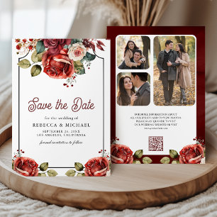 Save The Date Code QR de photo florale de roses rouges pour mari
