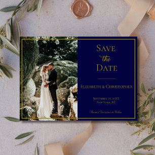 Save The Date Code QR de photo mariage élégant bleu marine or