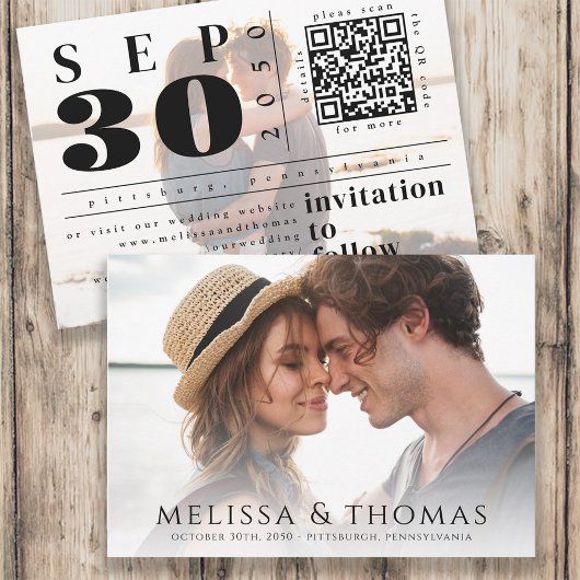 Save The Date Code QR de Photo pour Sauvegarder la Date Typograp