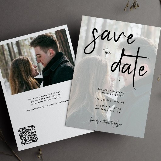 Save The Date Code QR de photo simple de mariage écriture modern
