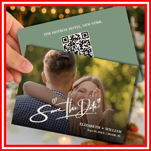Save The Date Code QR de photo vert sauge | Mariage Moderne