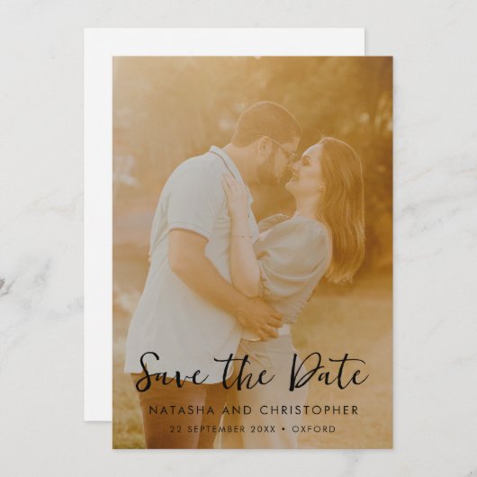 Save The Date Code QR de photo verticale de superposition manusc (Devant / Derrière)