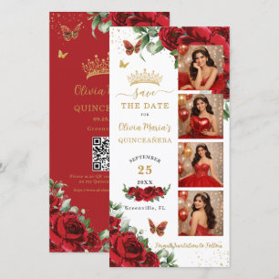 Save The Date Code QR de Quinceanera de stand photo Floral Rouge