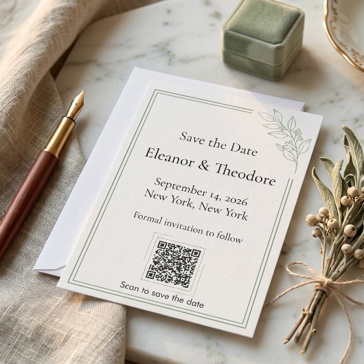 Save The Date Code QR de sauvegarde de date de luxe calme Vert S