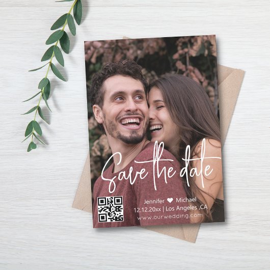 Save The Date code QR de script moderne photo