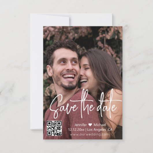 Save The Date code QR de script moderne photo (Devant)