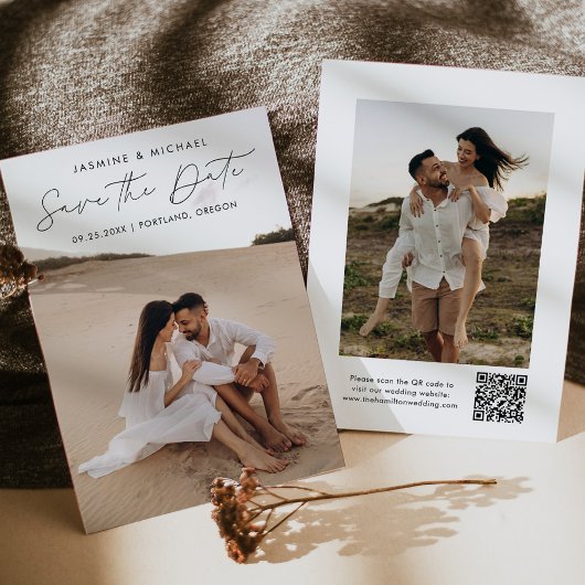Save The Date Code QR de script noir moderne Photo 2