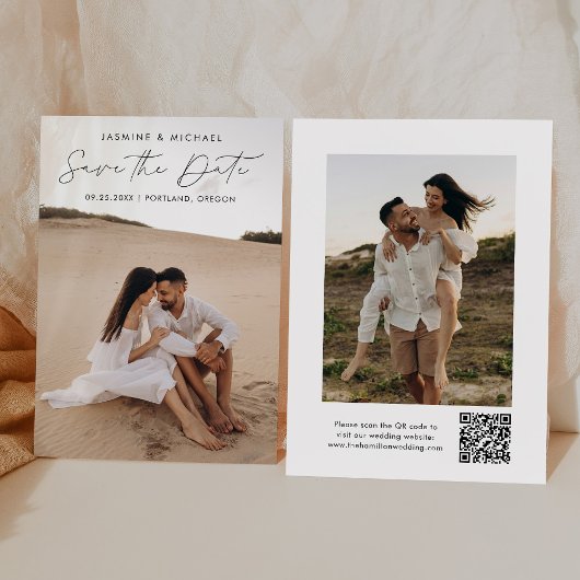 Save The Date Code QR de script noir moderne Photo 2